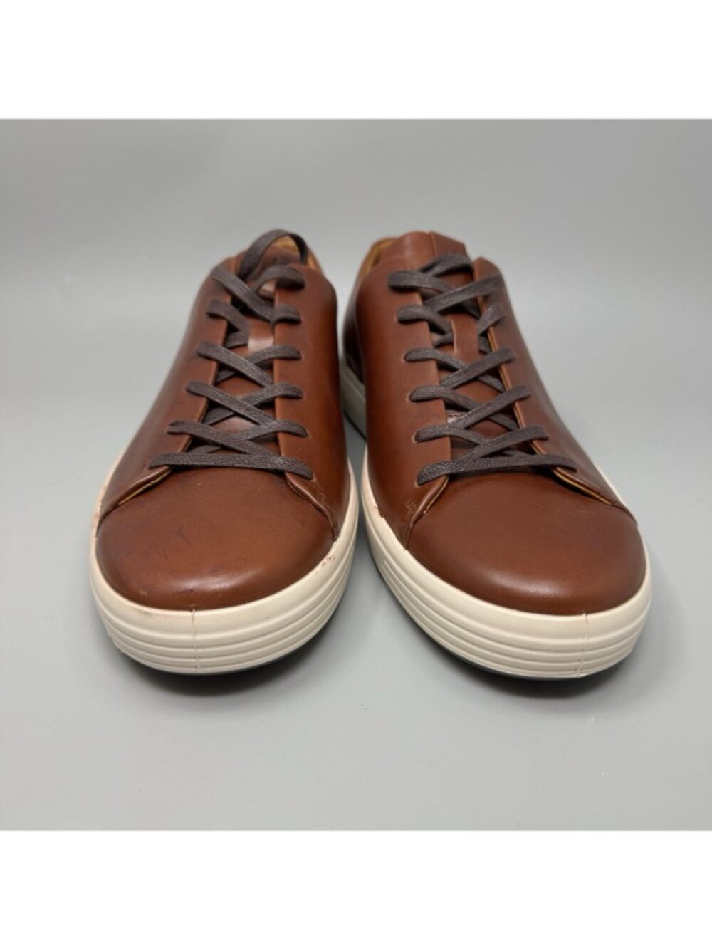 Ecco Soft 7 Leather Men's Low Top Trainers Men's 13/13.5  Cognac Brown Shoes - Picture 5 of 9